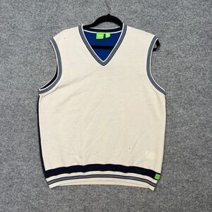 Hugo Boss Sweater Vest XL White Wool Vneck Pullover Grandpa Sweater Academia